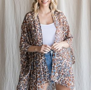 Jodifl Chiffon Leopard Print Kimono in Brown & Blue